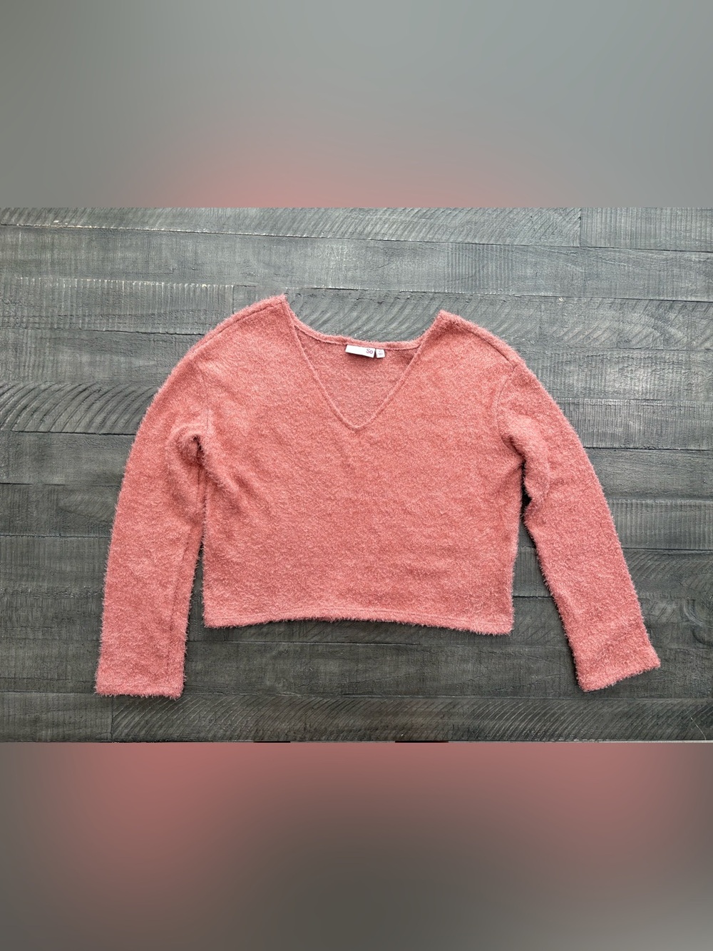 SO V-Neck Fuzzy Sweater Pink Size XS
